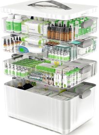 4-Tier Medicine Organizer - Portable Medicine Cabinet with Plastic Handle, Multipurpose Medical Box, Empty First Aid Kit for Home