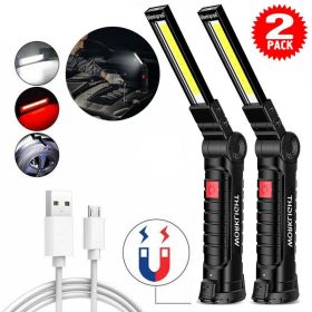 2PCS Magnetic COB LED USB Rechargeable Work Light Portable Flashlight Torch Lamp