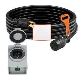 30 Amp Generator Cord and Power Inlet Box, 15 FT, 125/250V NEMA L14-30P to L14-30R Heavy Duty Extension Power Cord, SJTW 10 Gauge 7500W