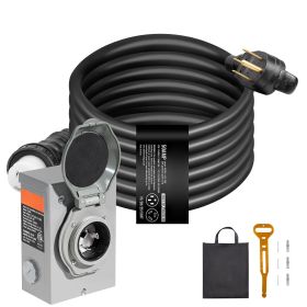 50 Amp Generator Cord and Power Inlet Box Kit, 15FT, NEMA 14-50P/SS2-50R STW 6/3+8/1 AWG Generator Power Cord with Twist Lock Connector