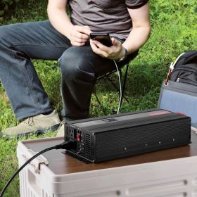 Pure Sine Wave Inverter, 2000 Watt, DC 12V To AC 120V Power Inverter With 2 AC Outlets 2 USB Port 1 Type-C Port, LCD Display And Remote Controlle (Option: Black)
